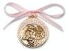 Pink Crib Medal with Angel holding Baby - Gold with Ribbon